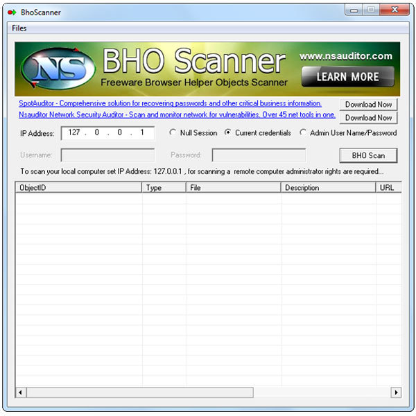 BhoScanner Screenshot